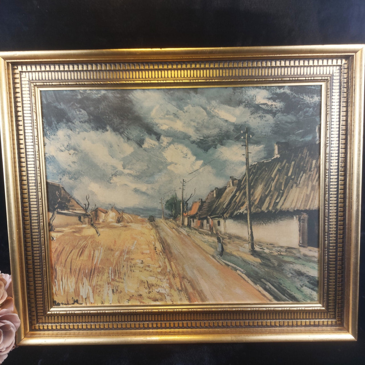 Continental School Gold Framed Print on Canvas Vintage 20"x24" Wall Art Large.1