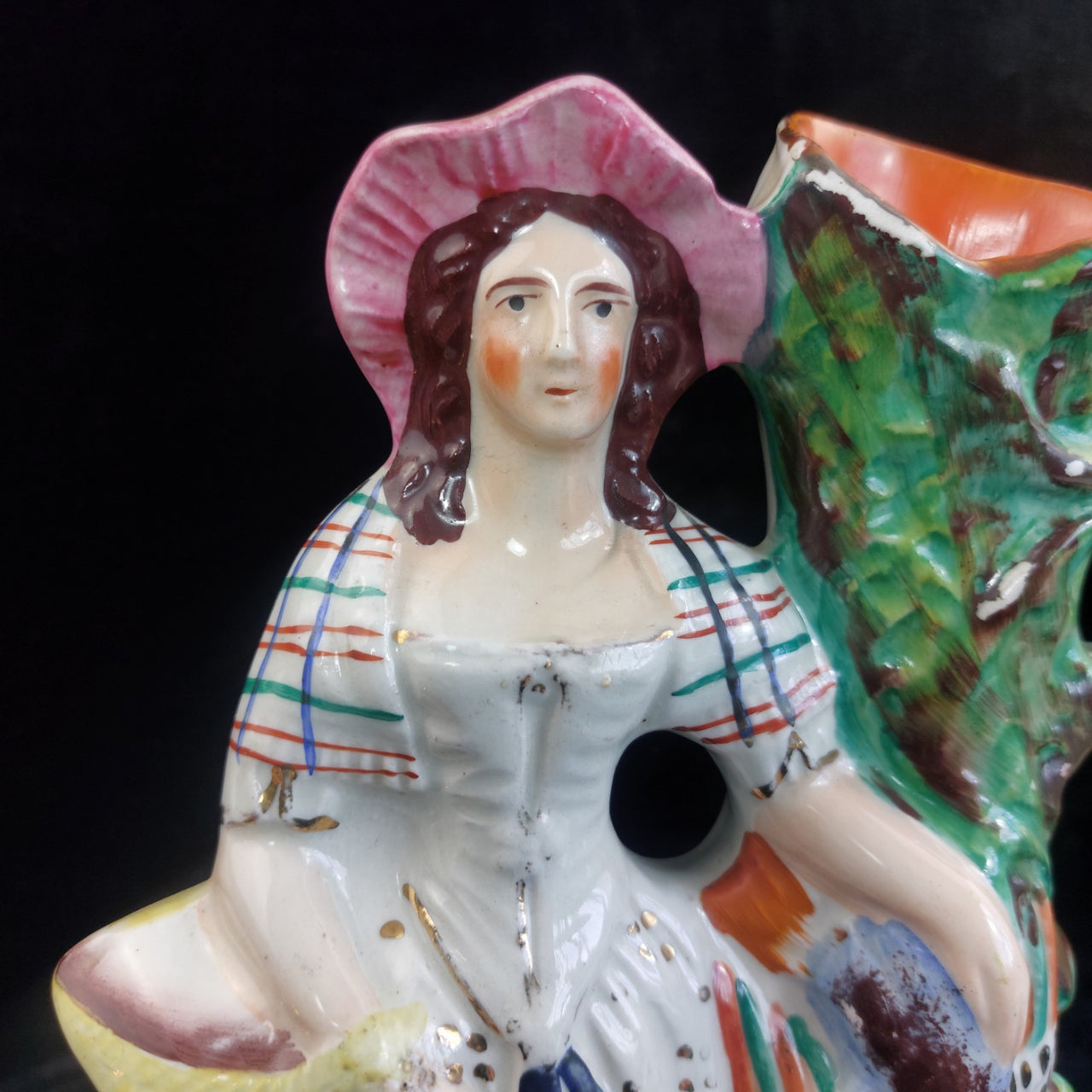 Antique Staffordshire Sampson Smith 11" 1851 Figurine Lady with Game Birds Vase 3