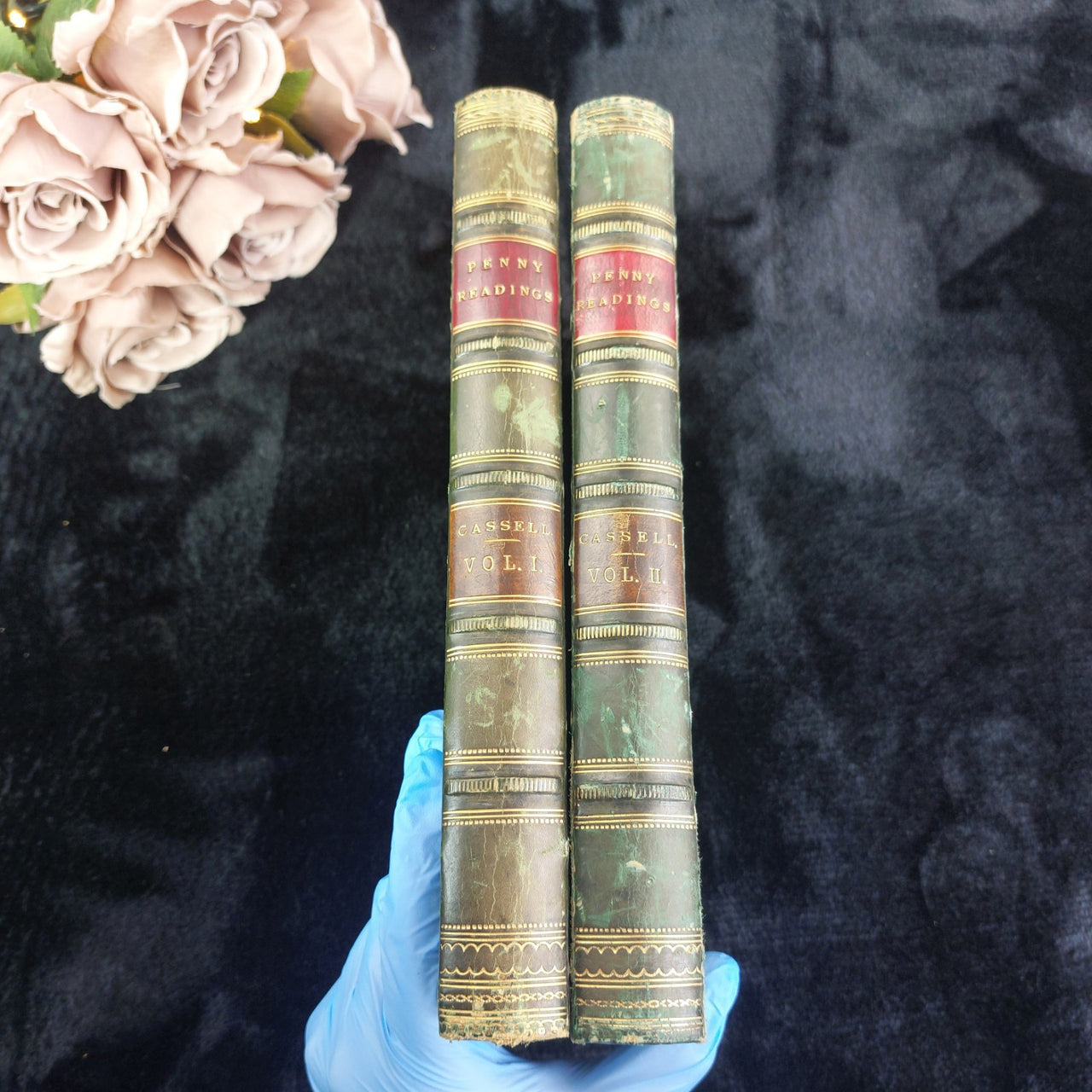 Cassell Penny Readings Vol I II Tom Hood Leather Illustrated Books Antique Set9
