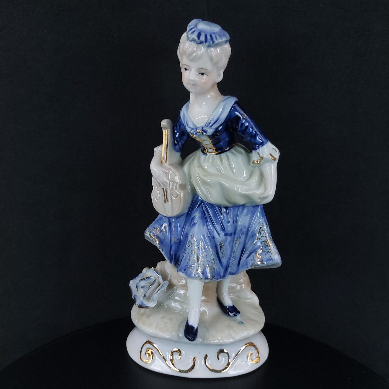 Vintage Porcelain Foreign Lady Musician Figurine 6.5" Ceramic Art Deco Style dec0