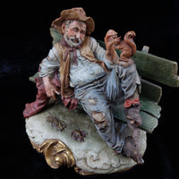 Thumbnail for Original Merli Bruno Figurine Capodimonte Italy old Man on Bench with Squirrel20