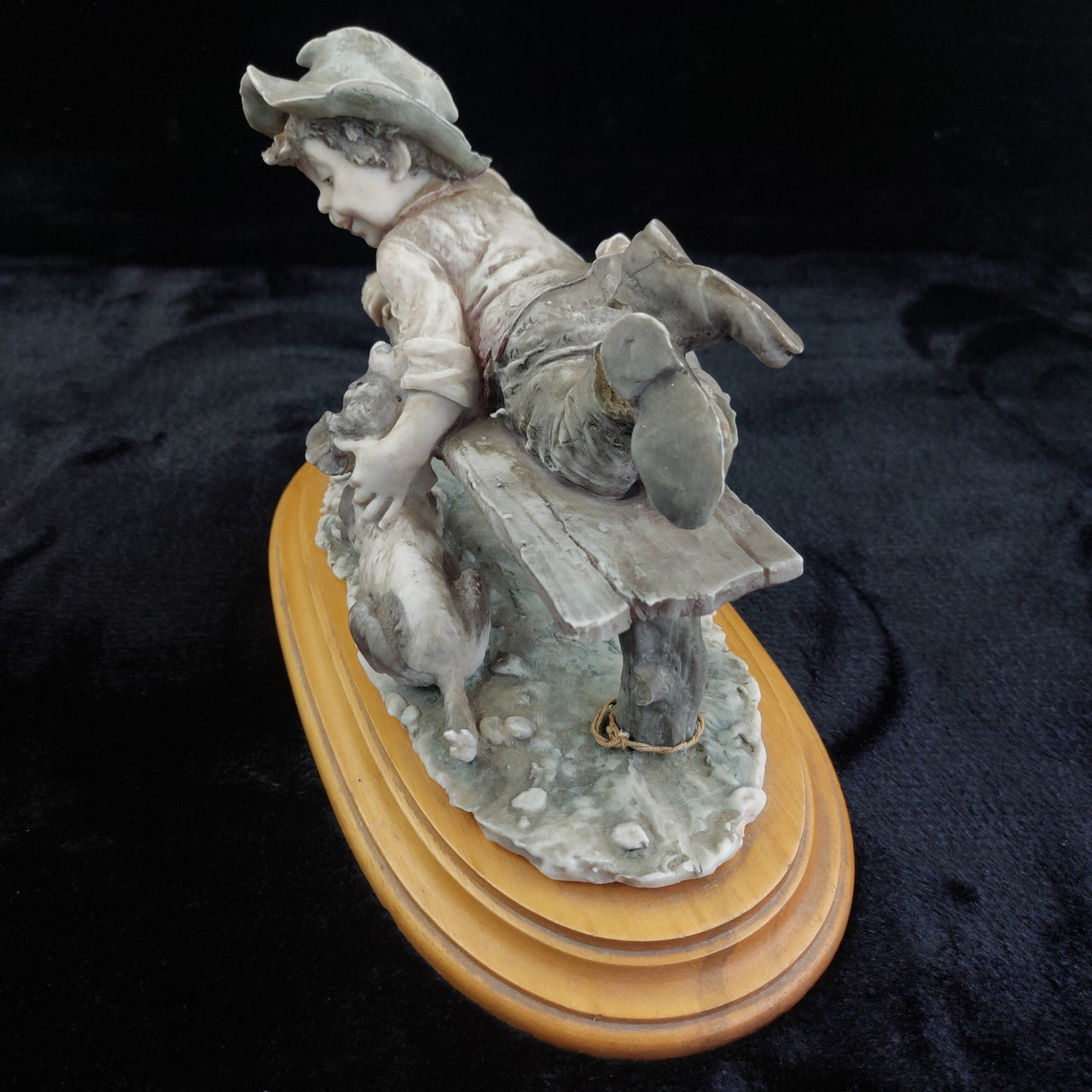 G. Figurine Armani 1990 Boy Bench with Dog Signed Sculpture Vintage 7.5in deco.11