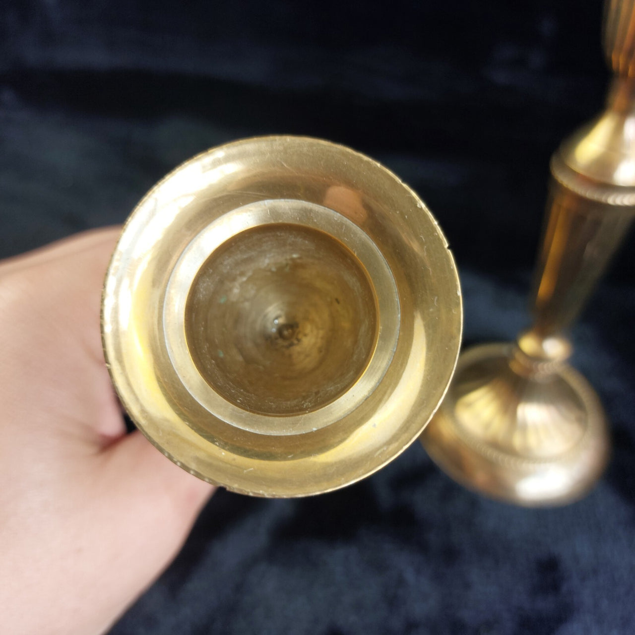 Brass Made in India Pair Ribbed Candle Holders Vintage Solid Brass Candlest 7.5"7
