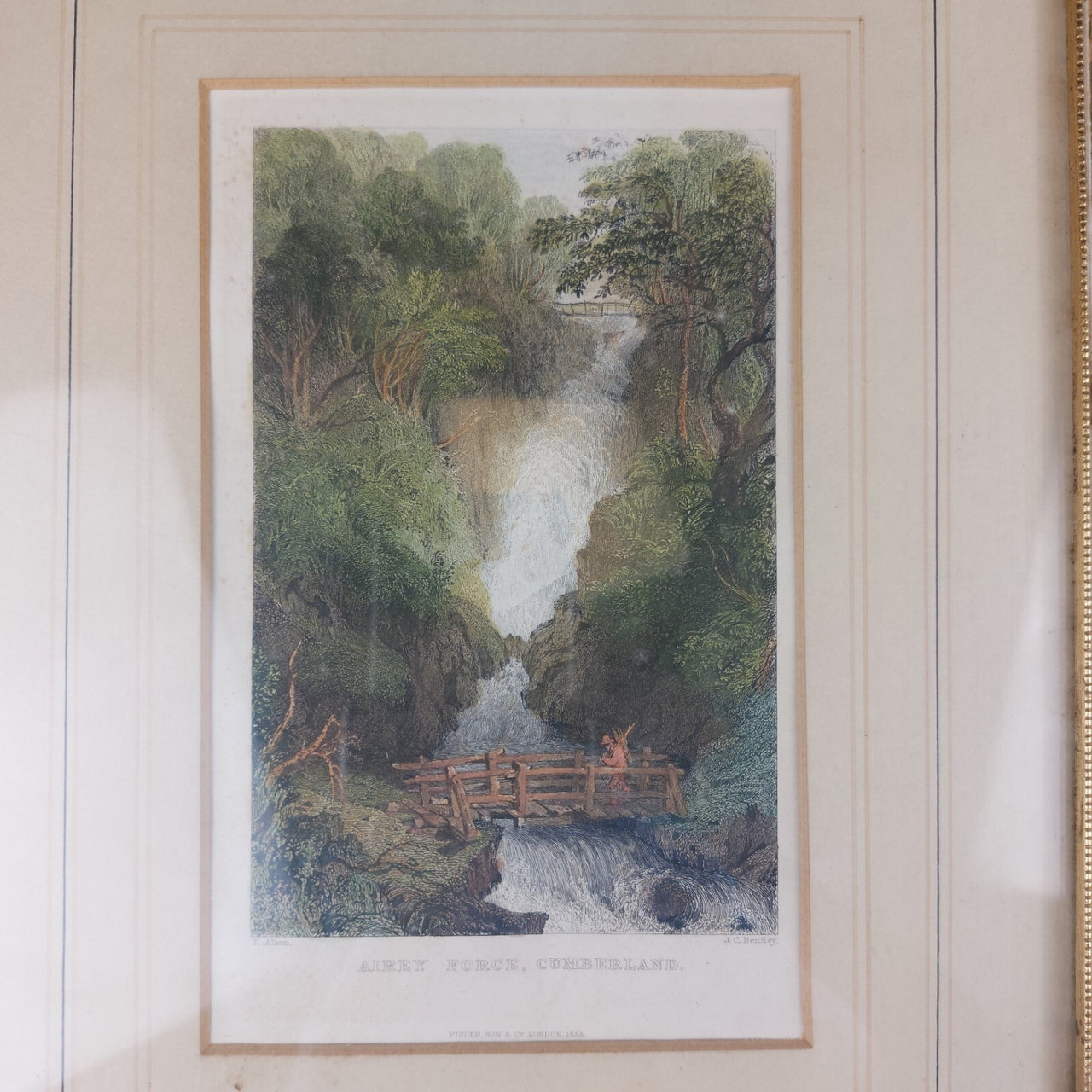Antique Engraving   - Airey Force Cumbria by T. Allom & J.C. Bentley 1833   3