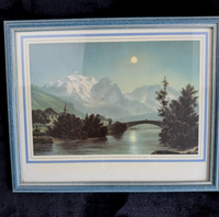 Thumbnail for A Pair of Vintage Landscape Prints Coastal & Swiss Alps Marshlands blue green3