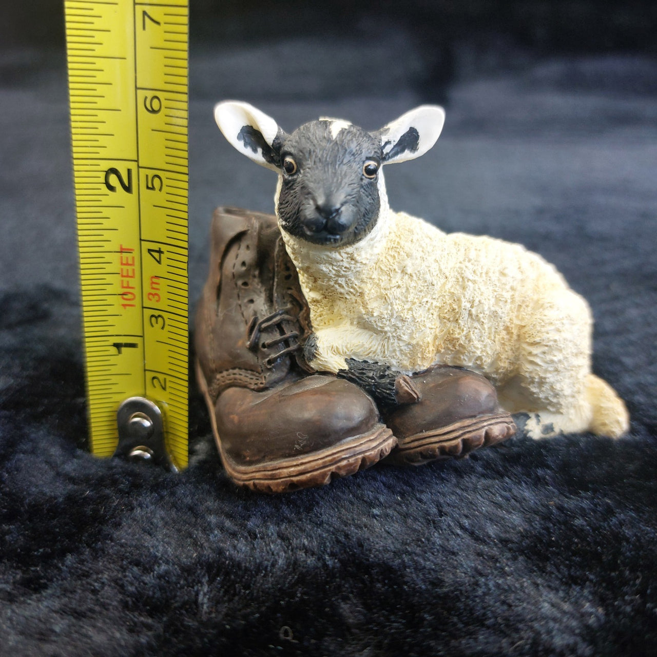 Border Arts Fine Black Faced Lamb & Boots Figurine 2.5 in 2000 On The Farm Resin1