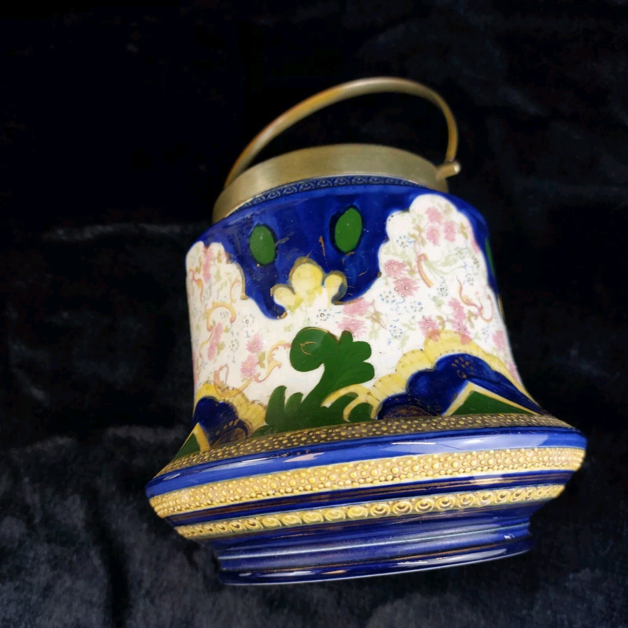 Early Biscuit cookie Jar 1900's William Wood & Co. Enamel & Brass Antique Type10