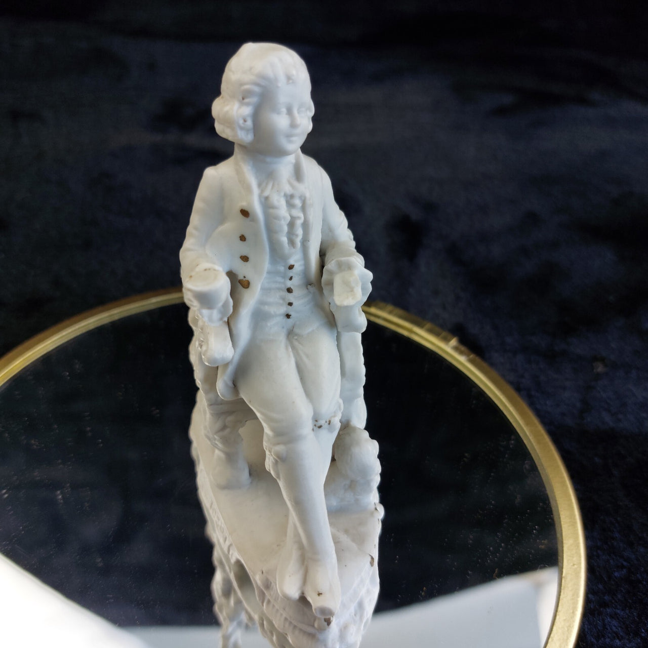 Antique Figurine Bisque 4in Seated Man with Dog White Porcelain Worn & Damaged2