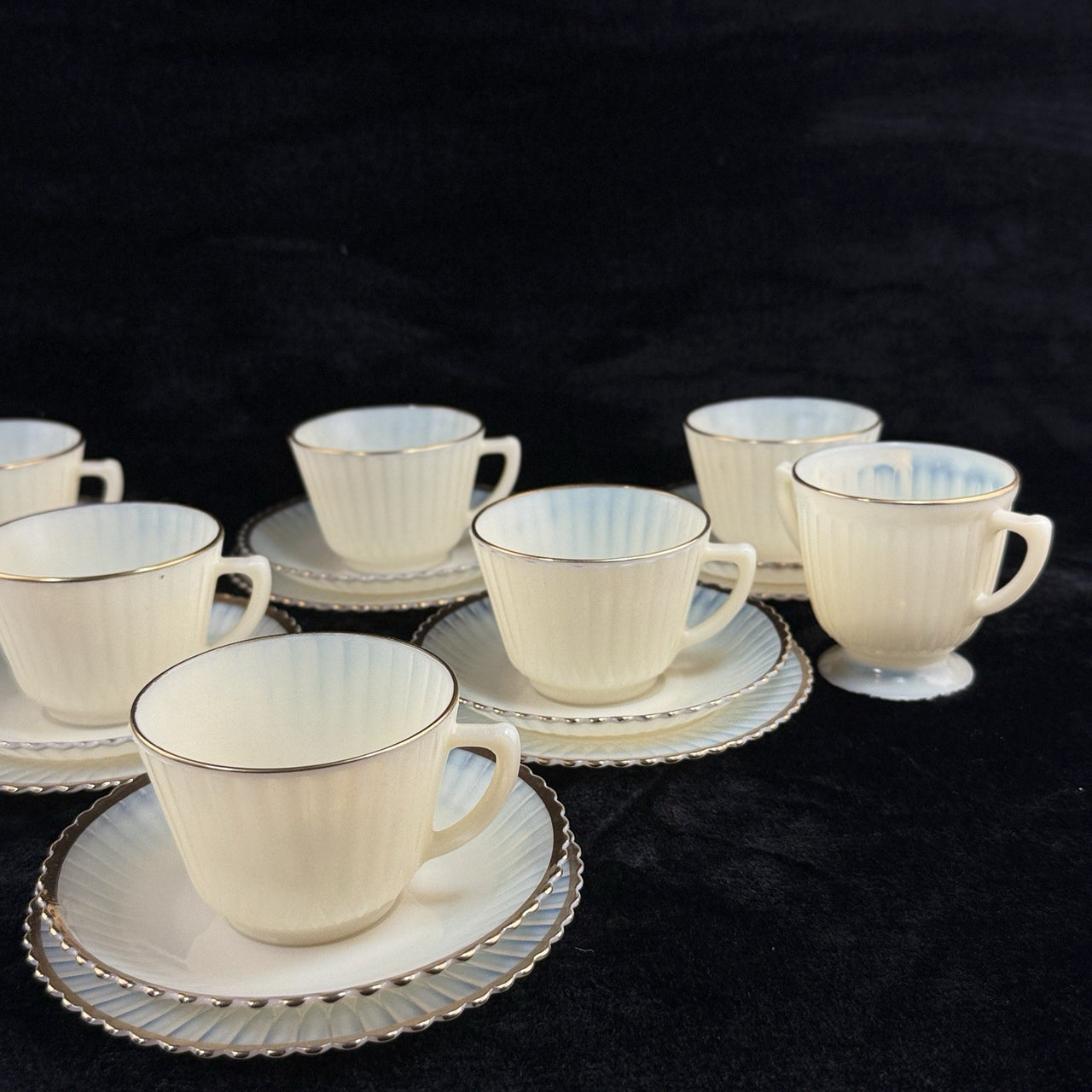 Macbeth Evans American Sweetheart Monax Milk Glass Tea Set 6 Cups Saucers Creame12