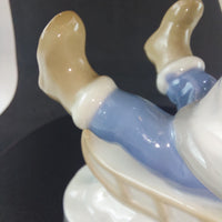 Thumbnail for Vintage German Porcelain Child on Sled Figurine Winter Scene Ornament 12cm14