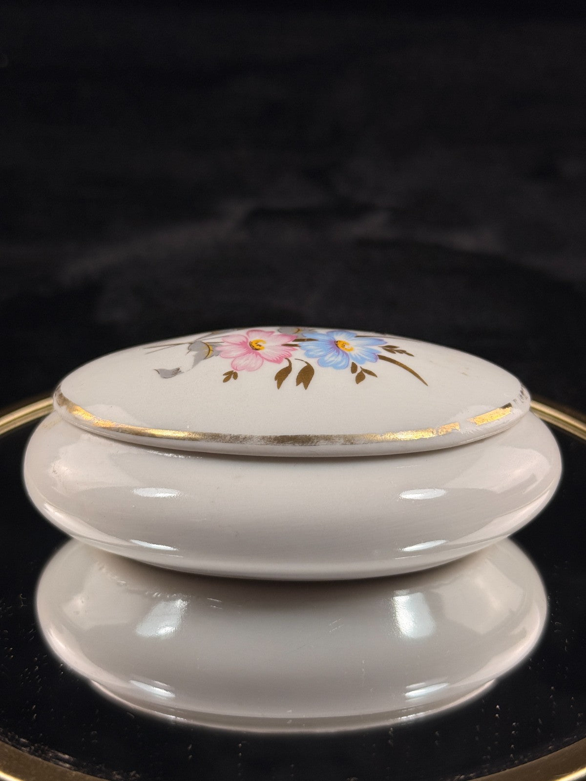 Pâte MPA de Limoges France Oval Trinket Box Jewelry Casket Floral Gold Trim see3