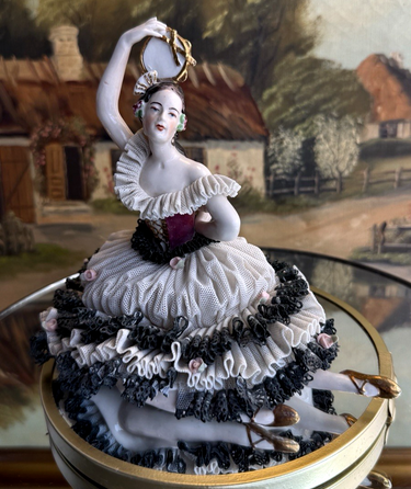 Very rare Dresden Lace Porcelain Dancer Figurine marked ART Germany see the pic0