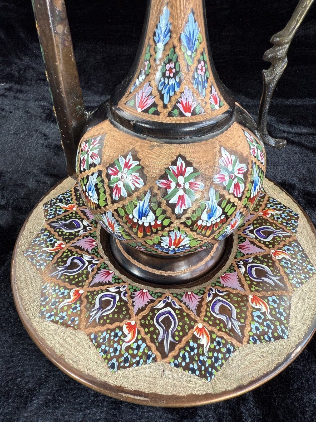 One-of-a-Kind Hand-Painted Large Copper Pitcher & Tray/plate Set see the pics.4