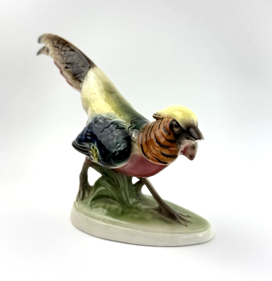 Rare Art Deco Keramos Wien Porcelain Golden Pheasant Figurine - Made in Austria17
