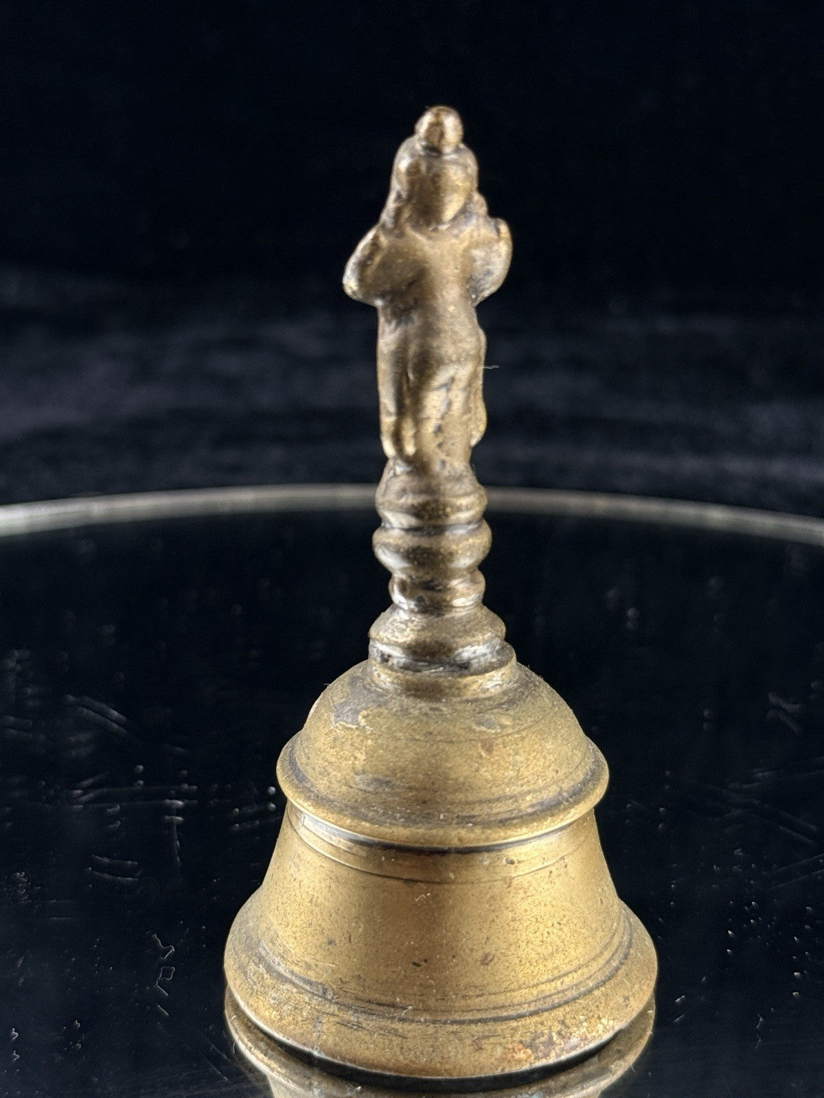 Antique Indian Puja Brass Bell 3.5â Hindu Temple Ritual Handbell Deity Handle4