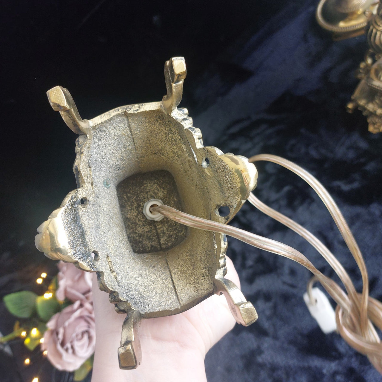 Stunning French Brass Table Lamp Ornate Rococo Base, Working, 18in Tall Heavy18