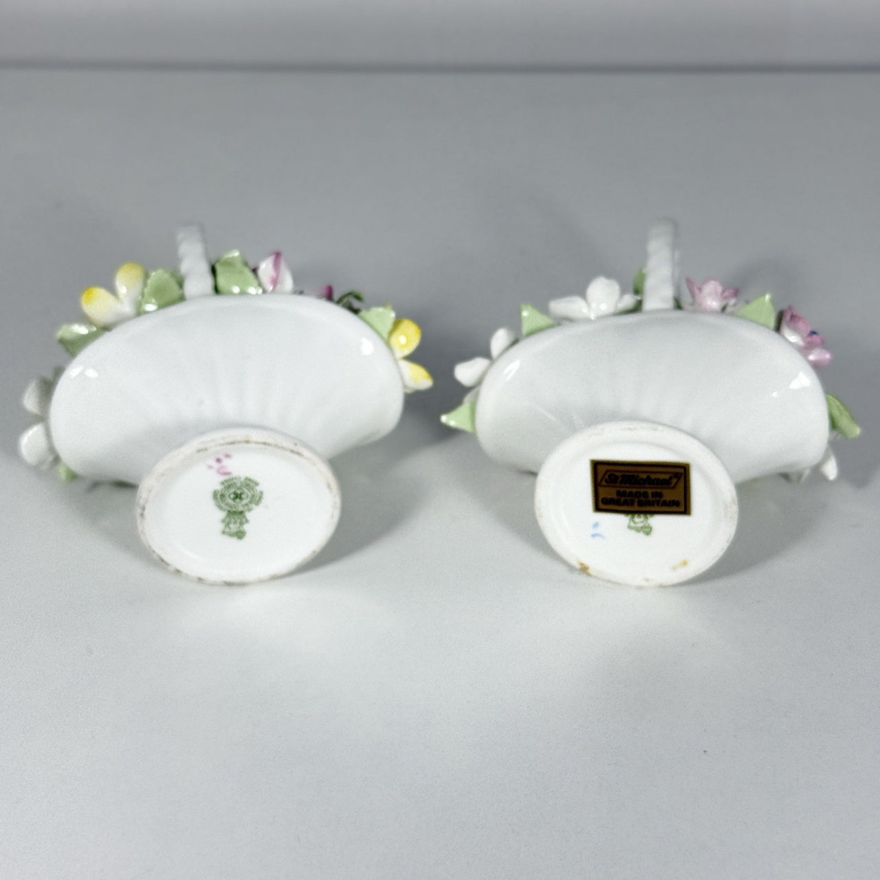 Royal Doulton St Michael Bone China Flower Baskets Pair England Decor Vtg 6