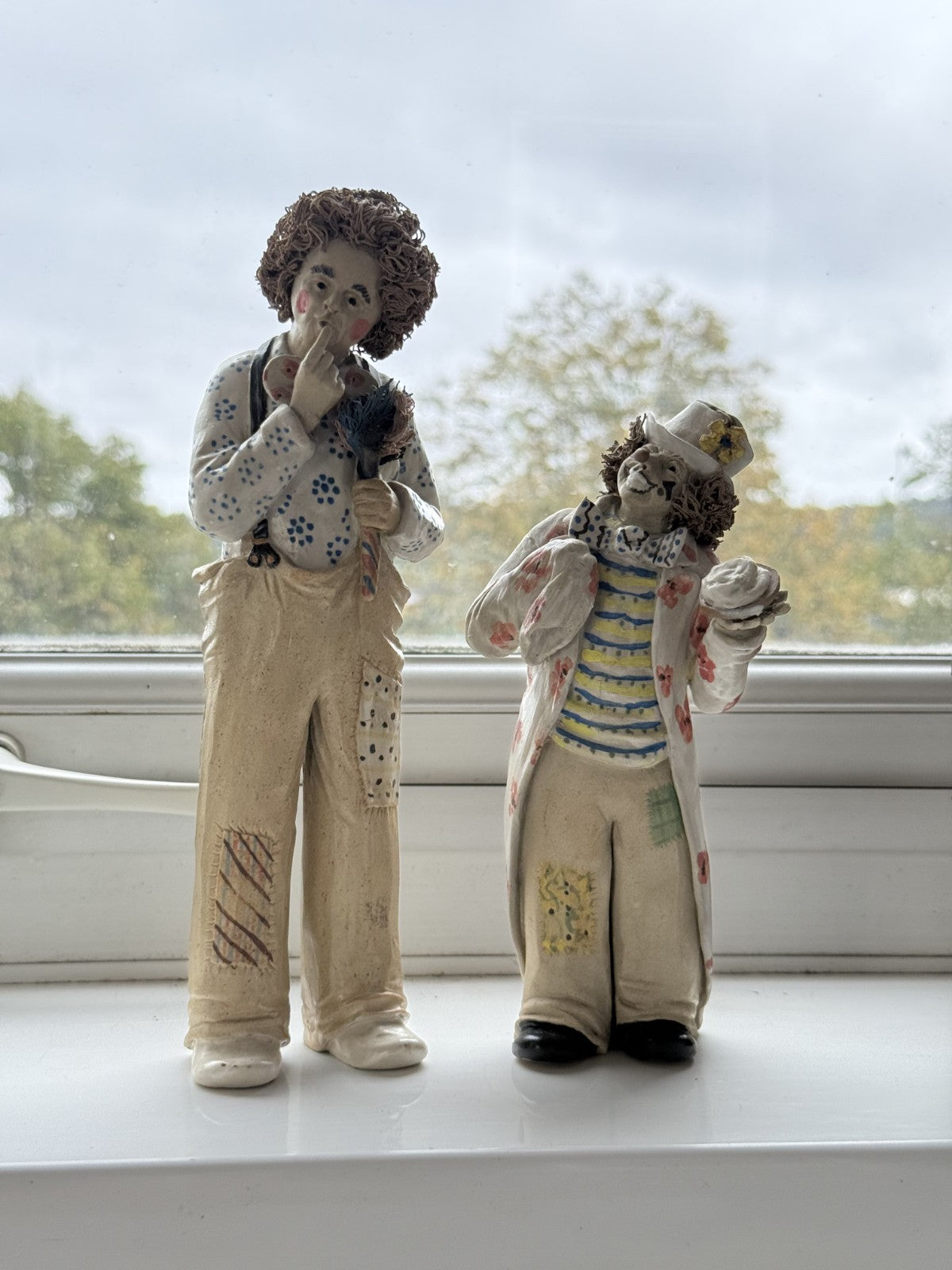 Rare Signed Art Pottery Clay Clowns Figures - Pair by JR Figurine Italy Medium d4