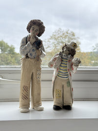 Thumbnail for Rare Signed Art Pottery Clay Clowns Figures - Pair by JR Figurine Italy Medium d4