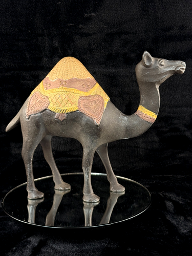 Vintage Hand-Painted Metal Camel Statue  1.7k – Large 12 in Folk Art India Decor0