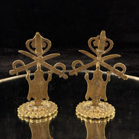Thumbnail for Antique Brass Indian Army Emblems –3.5”.  Crowned Goddess Crossed Swords Pair 5