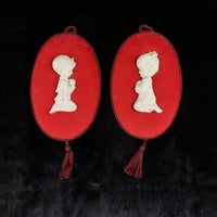 Thumbnail for Capodimonte 1960s - Velvet Red & Ceramic Wall Plaques decor, Made In Italy.10
