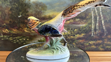 Rare Art Deco Keramos Wien Porcelain Golden Pheasant Figurine - Made in Austria1