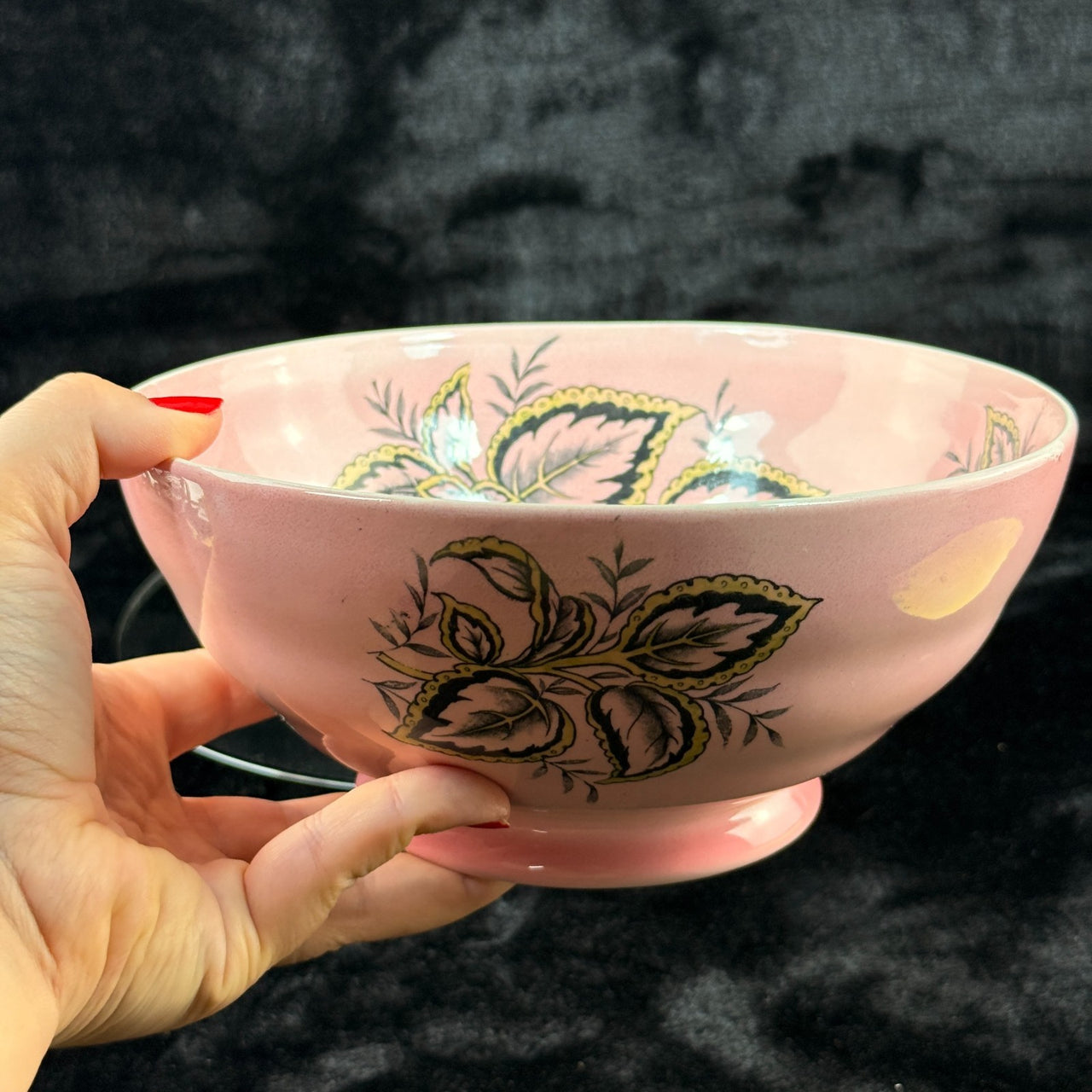 Maling Coleus Pink Footed Bowl 20cm Vintage Leaf Pattern England 1950s gift15