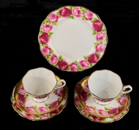 Thumbnail for Pink Royal Albert Old English Rose Trio x2 & Serving Plate Bone China England5