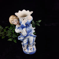 Thumbnail for Antique German Bisque Porcelain Candle Holder Figurine Blue & Gold Accents 9