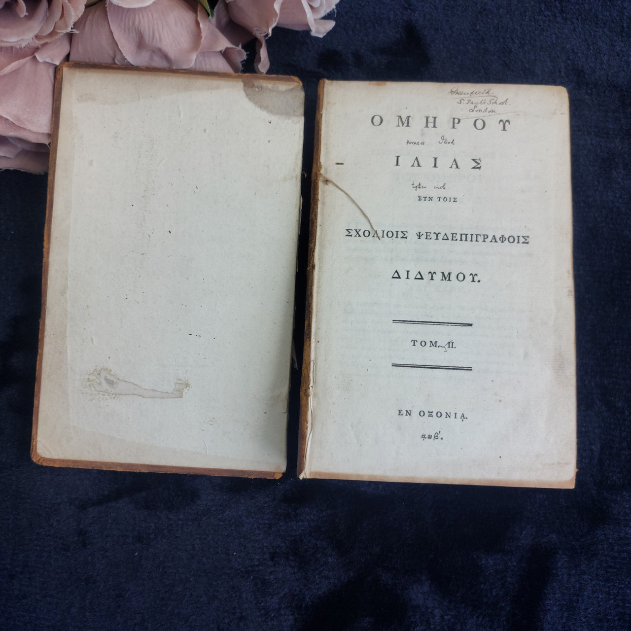 Iliad Homer Greek 1800s Leather Bound Volume II Worn Antique Book0