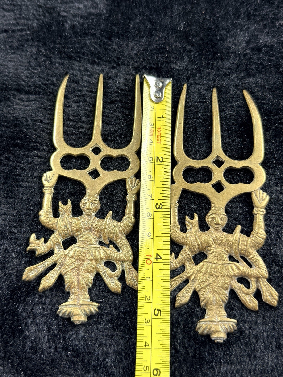 Antique Brass Hindu Trishul Durga Wall Plaques / Fork Pair â 5â Indian Templ4