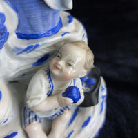 Thumbnail for Porcelain Mother Child Figurine Basket Antique German White Blue Ceramic decor11