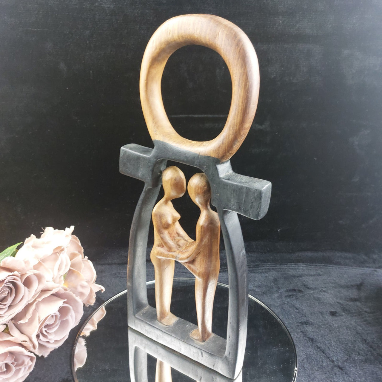 Very Rare Hand Carved Wooden Couple Sculpture – Good Condition, Abstrac 15" Tall8