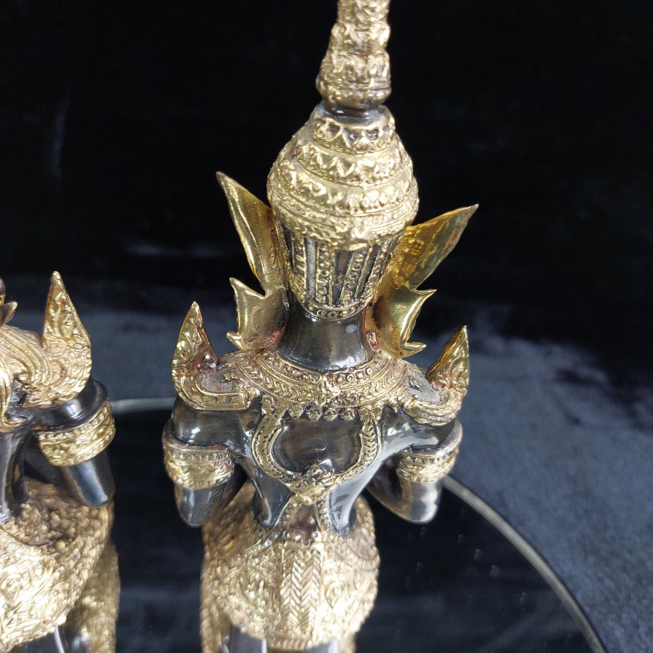 Thai Bronze Kneeling Praying 8.5" Statues Pair Ornate Gold Trim decor see pics14