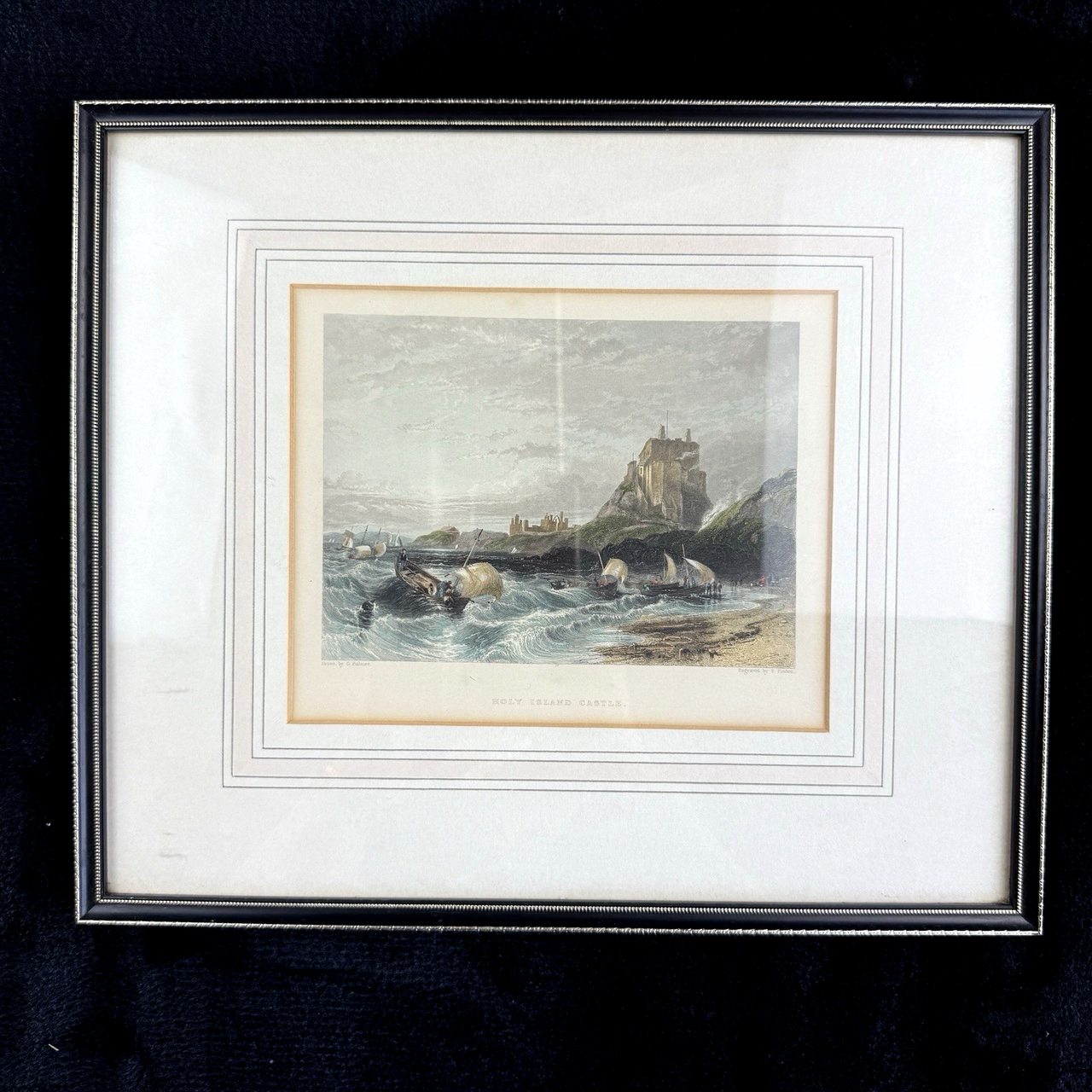 Pair Antique c.1830s Thomas Allom Engravings pr Bamborough & Holy Island Castle.9