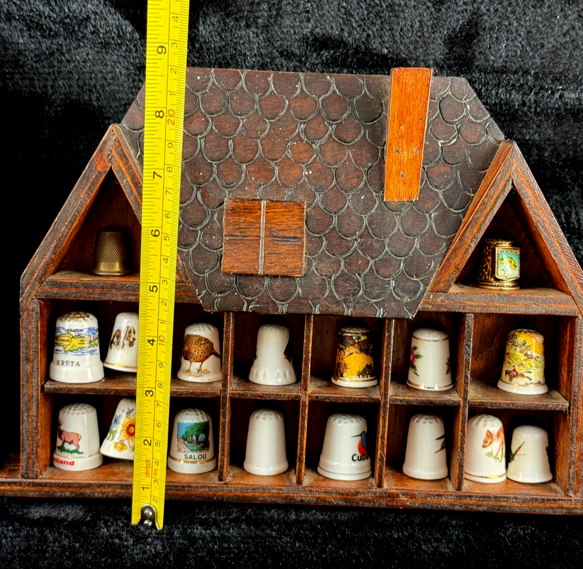 Vintage Thimble Porcelain Collection x40 with 2 Wooden Display Racks Travel Souv2
