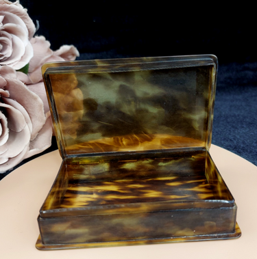 Antique Style Faux Tortoiseshell Trinket tobacco Snuff Box Rectangle Hinged0