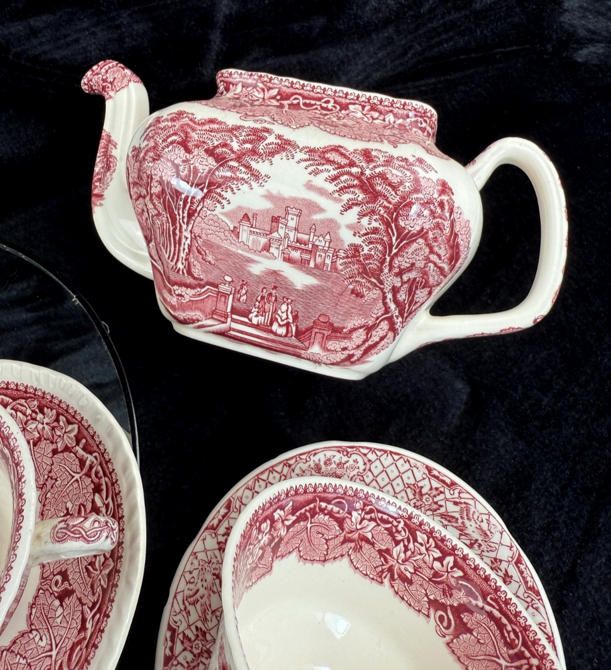 Mason's Ironstone Vista Dinnerware Tea Set patent Red Transferware England Chips3