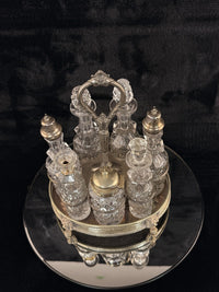 Thumbnail for Antique Silver-Plated & Cut Glass Cruet Set SixBottle Castor with Stand Victoria22