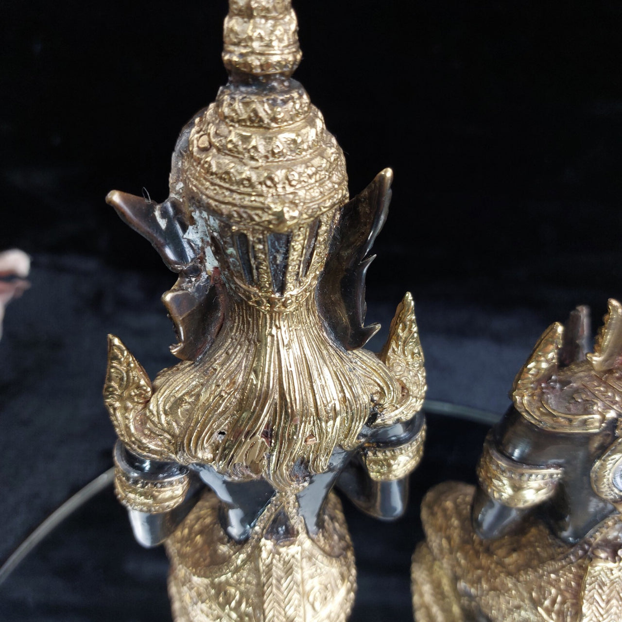 Thai Bronze Kneeling Praying 8.5" Statues Pair Ornate Gold Trim decor see pics13