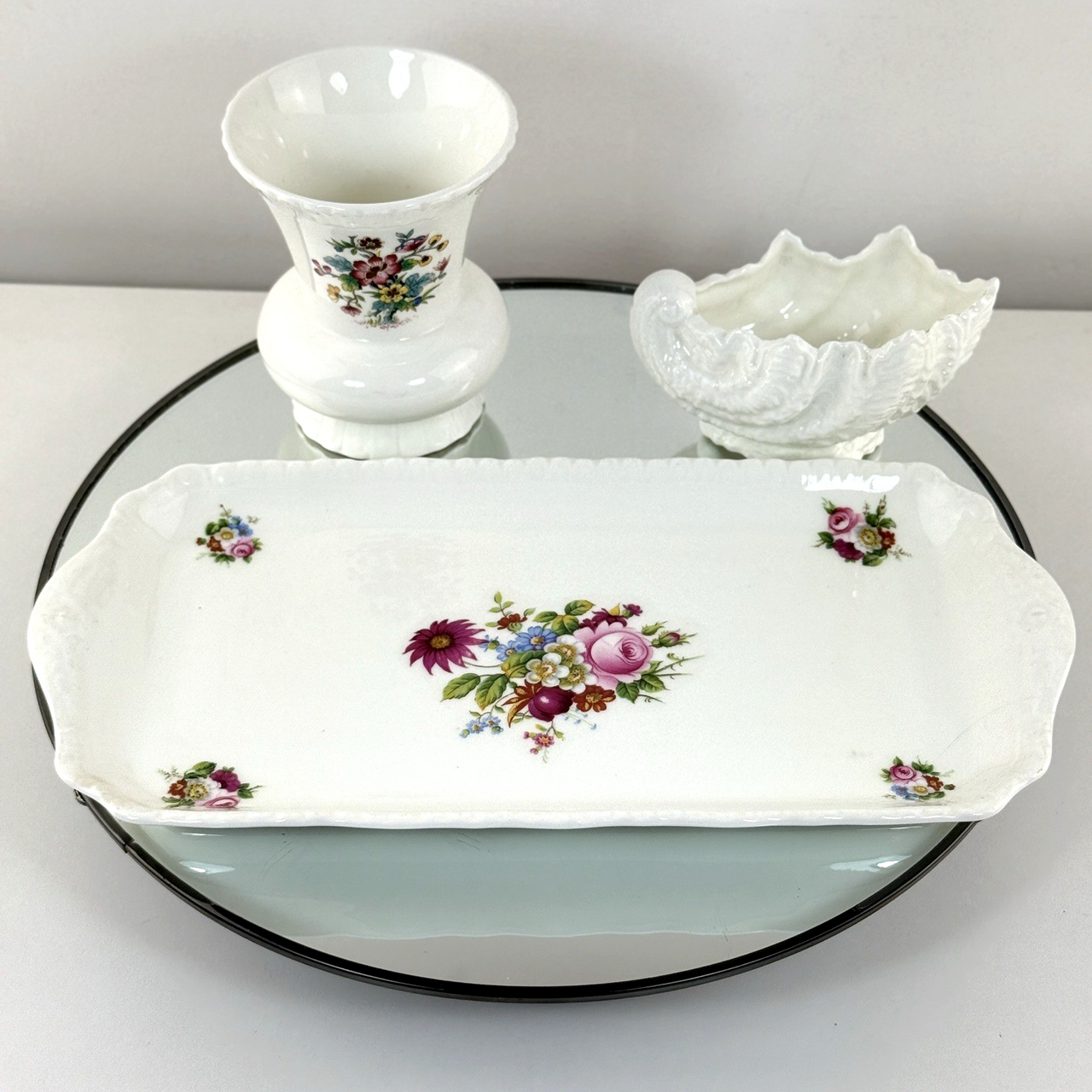 Coalport Ming &shell Rose Dish Vanity Set Tray Vase Trinket Bowl Gift Bone China0