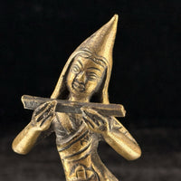 Thumbnail for Antique Thai Bronze Dancer Statue Brass Asian Gilt Flute Player Tibetian 4.5” 3