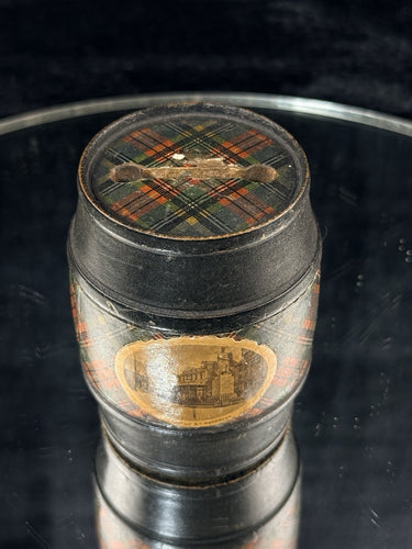 Antique Mauchline Ware Barrel Bank – Castle St Aberdeen, Scottish Tartan c1890s1