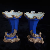 Thumbnail for Victorian Antique Blue Porcelain Vases/ ornoments Gold Gilt Leaf Design  Pair 9