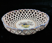 Thumbnail for Mid-Century Italian Ceramic Lattice Bowl Hand-Painted Floral Design, gift plate.0