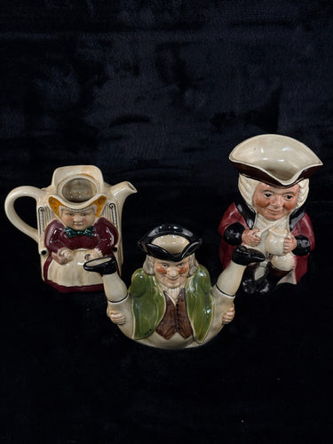 Set of 3 Tony Wood Staffordshire Character Teapots Aron, William & Lady jug.1