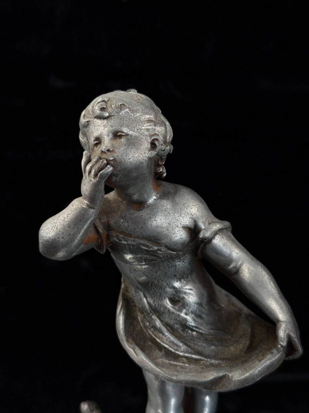 Antique French Cherub / Putti Metal Figurines "Silence" & "Music" by C. Kalf?3