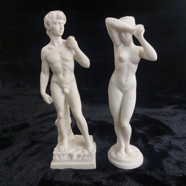 Michelangelo David & Female Nude Sculpture Pair – 9.5