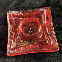Thumbnail for Murano Style Red Art Glass Ashtray Square MCM Speckled Aventurine Retro Dish4